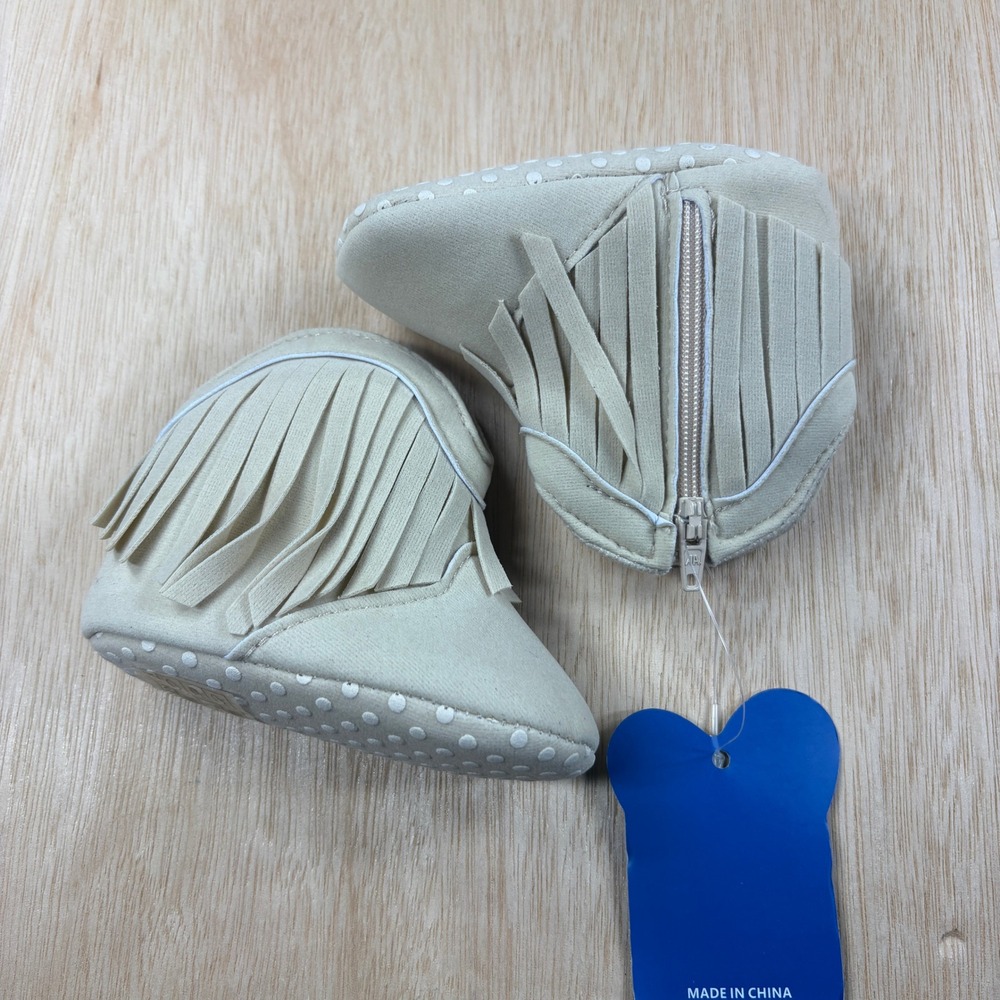 Western Valen Sina Baby Fringe Booties Cream Soft Sole Crib Shoes Size 19
